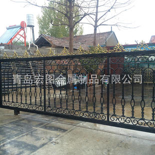 青岛城阳定制成品铁艺推拉门厂房仓库铁艺大门装配铁艺花件推拉门