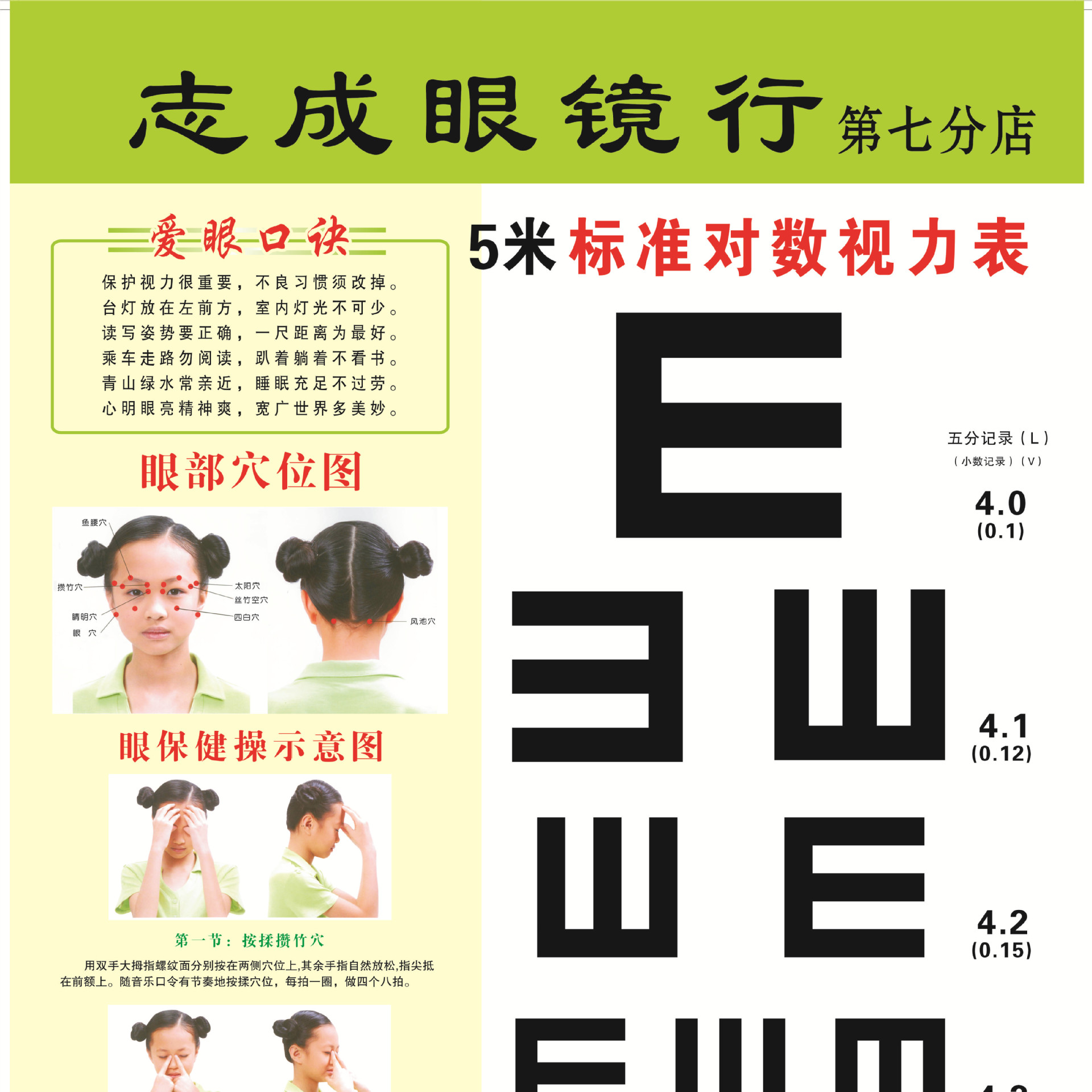 新版眼保健操挂图眼保健操图解挂图新版学生视力表操作示意图3米