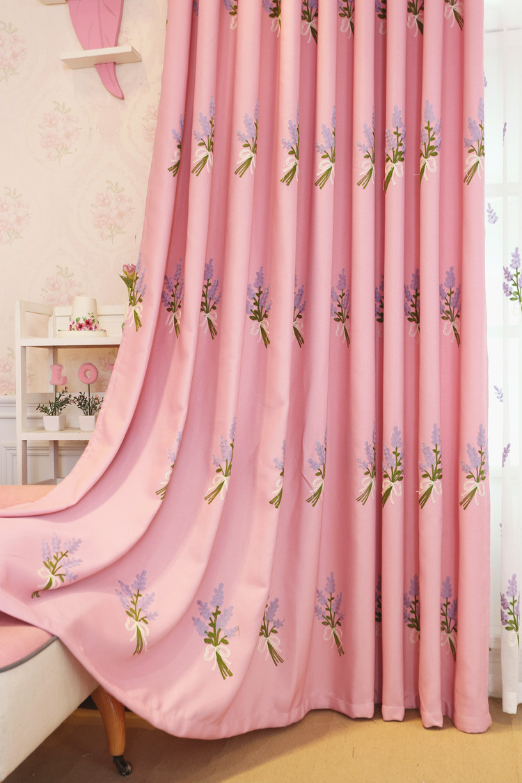 粉色紫色薰衣草窗帘批发窗纱成品定制加工柯桥绍兴厂家直销刺绣z