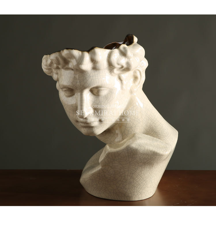 创意陶瓷人头花瓶花器 欧式家居样板房装饰品 小卫半头像多肉花盆