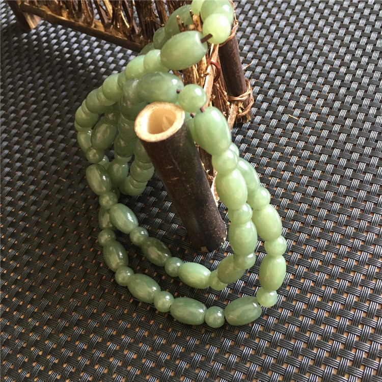 和田玉 天然岫岩玉籽料绿河磨玉 析木二细老玉项链 河磨玉项链 精