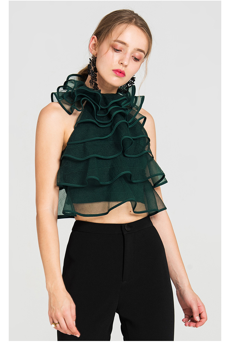 yigelila2018夏装新款个性荷叶边泡泡纱上衣修身短款百搭t恤7531