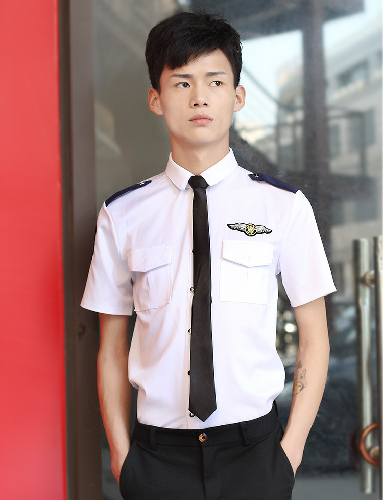 空少制服男韩版修身发型师衬衫短袖酒吧ktv少爷服务员工作服夏装