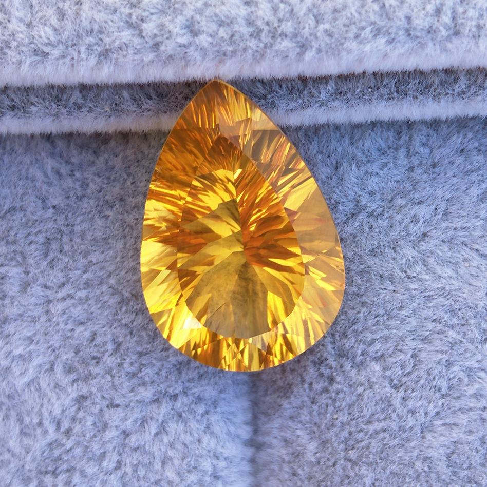 厂家供应 天然半宝石黄水晶 水滴形 普通面 千禧底工艺 裸石戒面