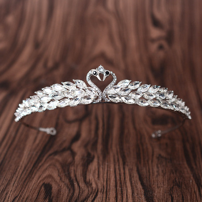 hg669 纯洁天鹅新娘皇冠简约合金水钻头饰节日礼服配饰淘源饰品