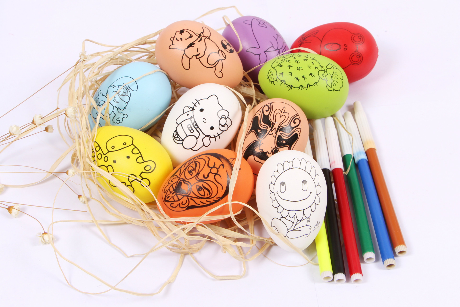 彩绘diy塑料彩蛋儿童手工复活节仿真鸡蛋壳填色/ 6*4cm双面印刷