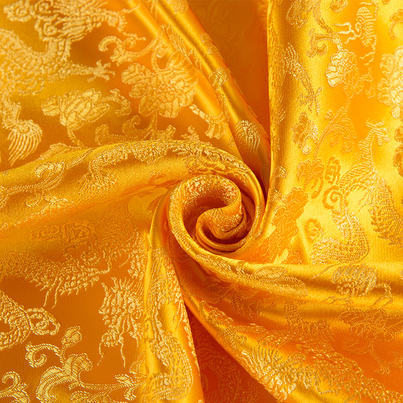 织绣小龙精品黄布装饰布桌布龙纹布料绸缎金黄色织锦缎绸缎