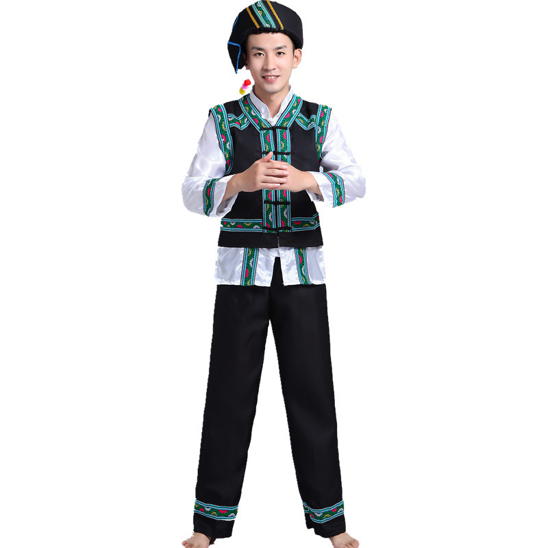 新款少数民族舞蹈演出服贵州布依族服装男瑶族佤族壮族表演服