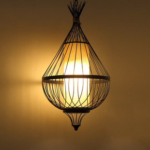 新中式布艺吊灯灯笼现代铁艺中式阳台鸟笼吊灯