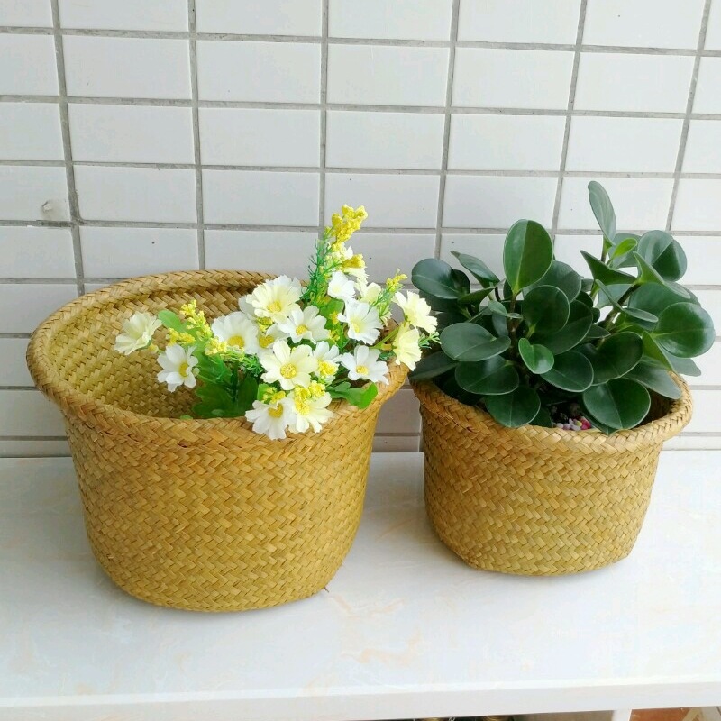 手工编织圆形插花桶干花多肉绿植花盆节日土特产包装编织篮-阿里巴巴