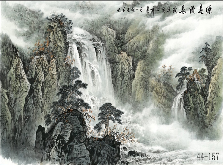 44-157 国画字画吴一帆山水画 源远流长横幅装饰高仿真画芯批发