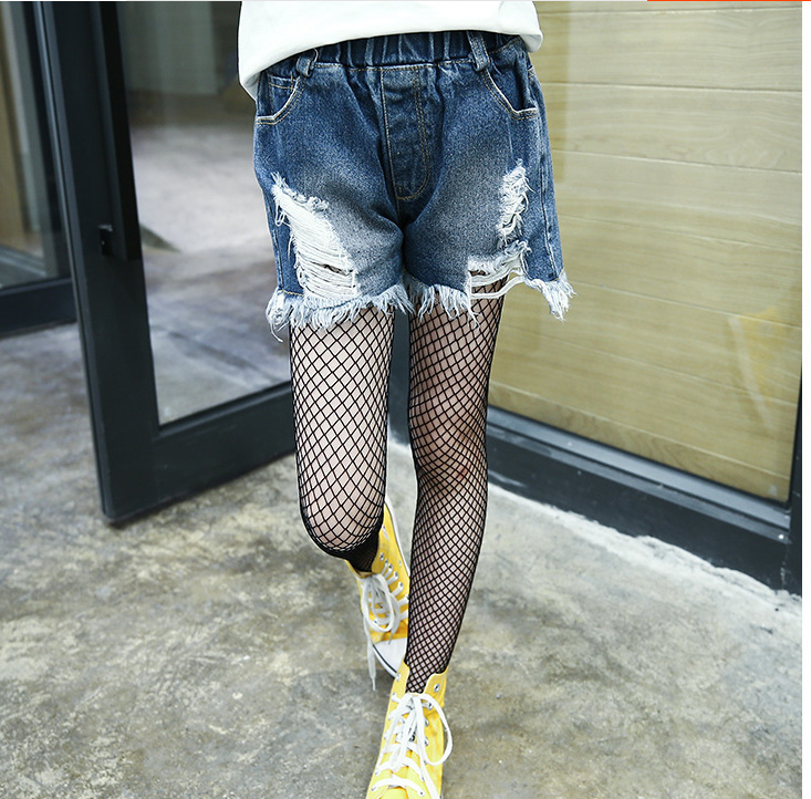 儿童渔网袜春夏款网格丝袜网眼袜女童破洞牛仔连裤袜打底网袜