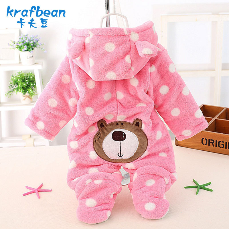 Factory Supply Hooded Romper Thickened Cartoon Baby's Romper Baby Jumpsuit Outwear Autumn and Winter Thickening