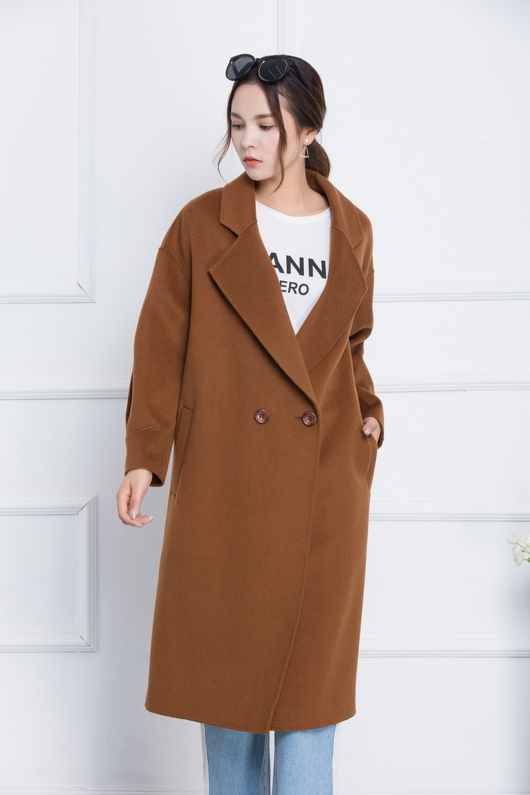 新款双面羊绒女大衣长款宽松茧形 韩版羊毛双面呢大衣手工