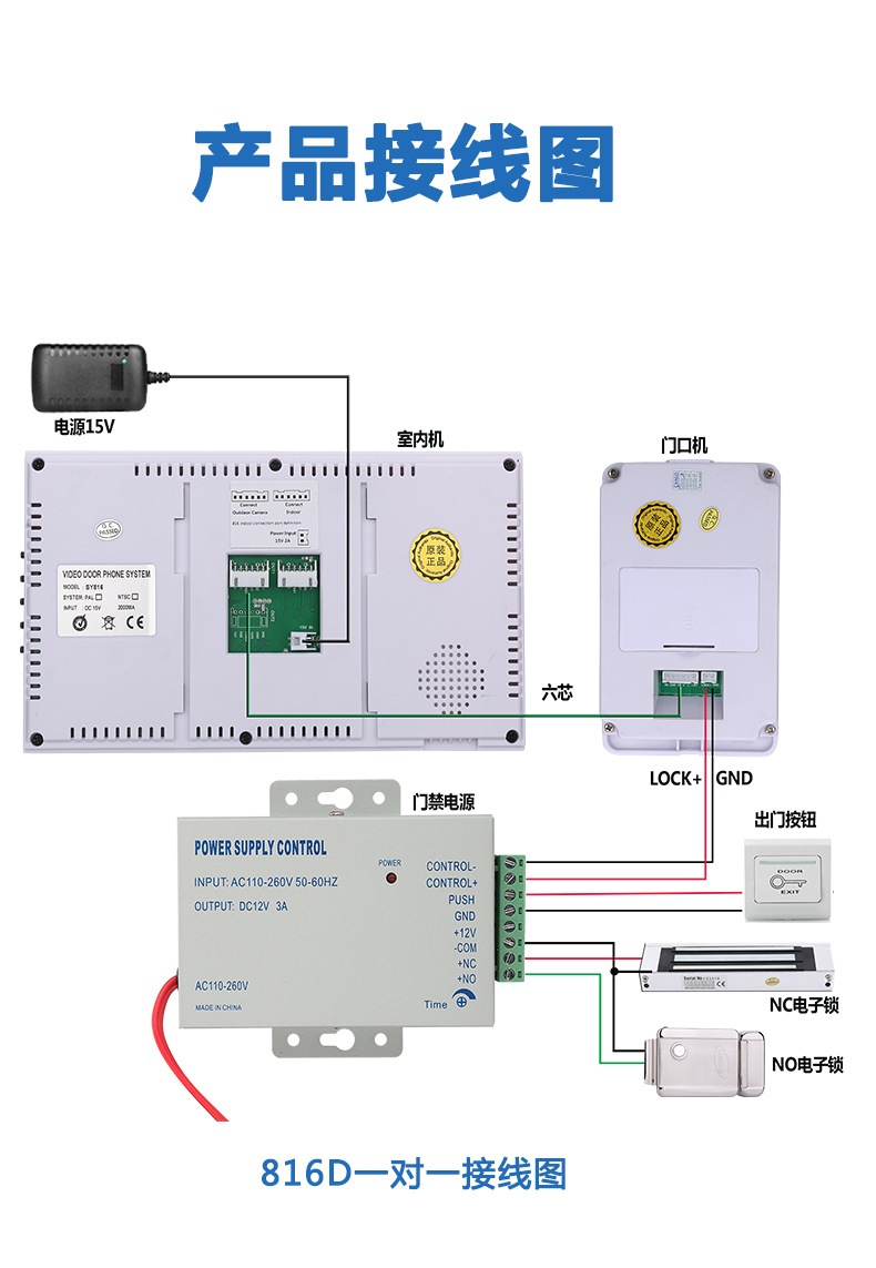 7寸录像录音可视对讲门铃密码指纹门禁刷卡无线遥控开锁一拖二