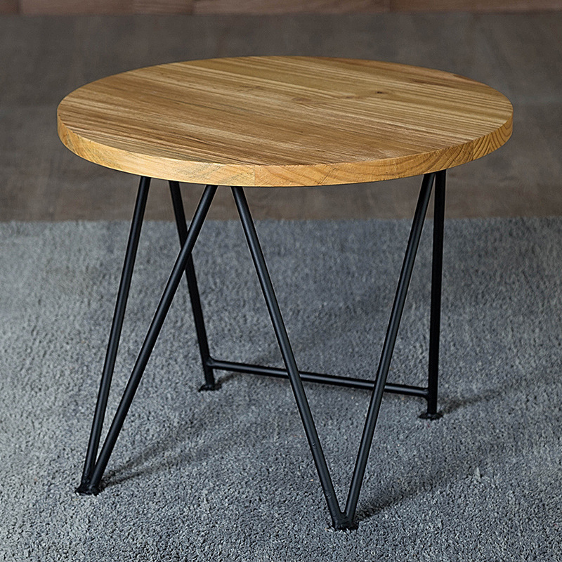 美式简易铁艺实木咖啡桌loft工业风小圆桌茶几 休闲客厅沙发角几