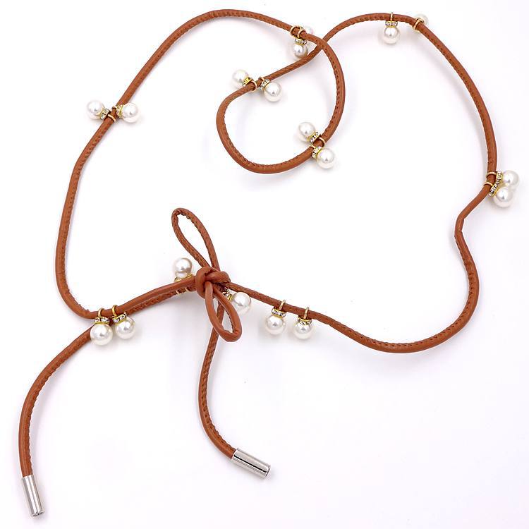 珍珠腰带腰绳女细 超细黑色皮腰带 黑珍珠款女装饰连衣裙毛衣腰链