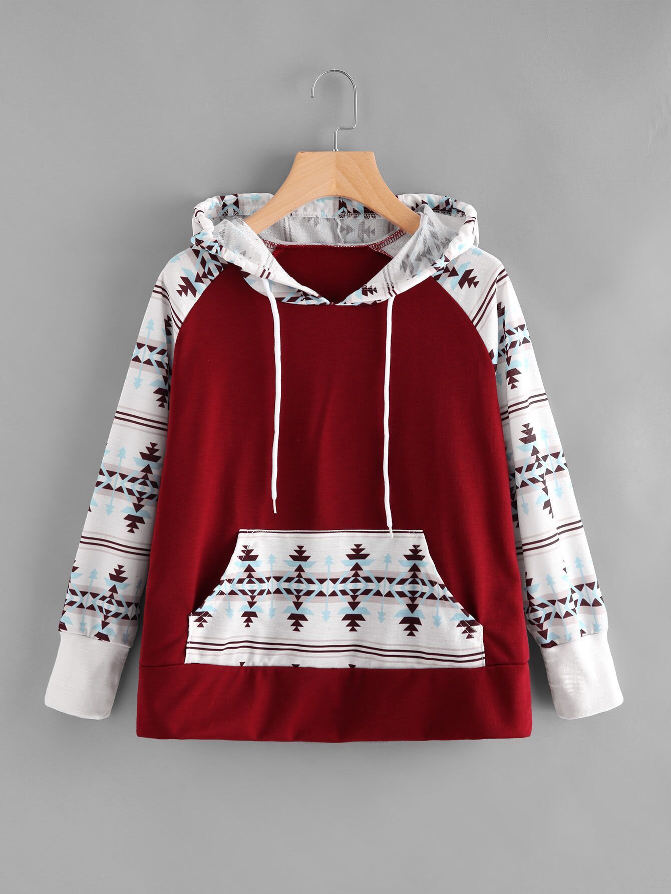 2017欧美秋冬新款 亚马逊速卖通数码印花拼接连帽口袋卫衣女