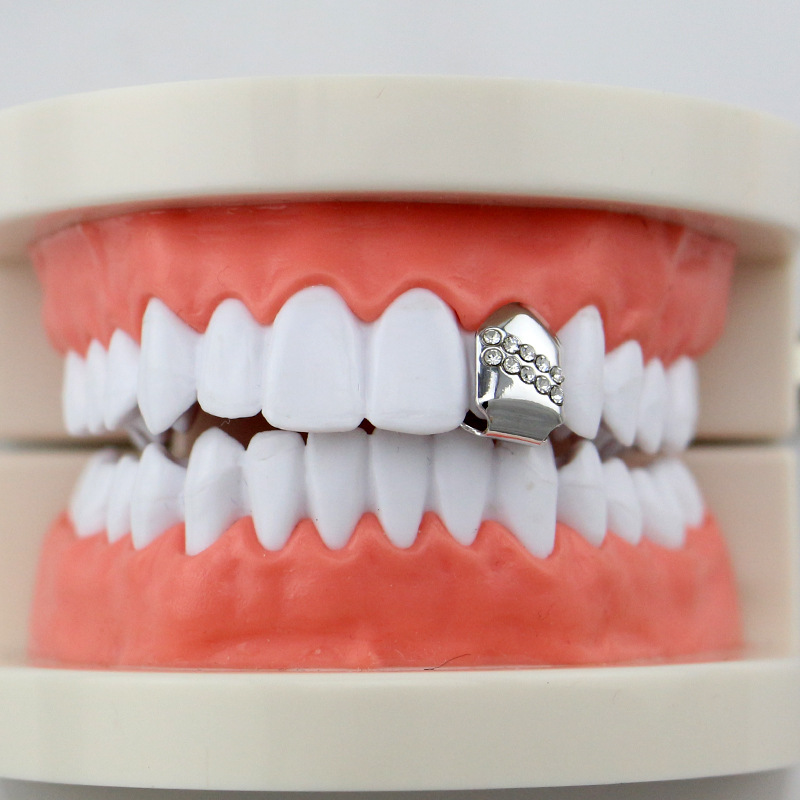 ebay 亚马逊速卖通爆款hiphop 单颗镶钻金牙齿牙套 嘻哈饰品牙套