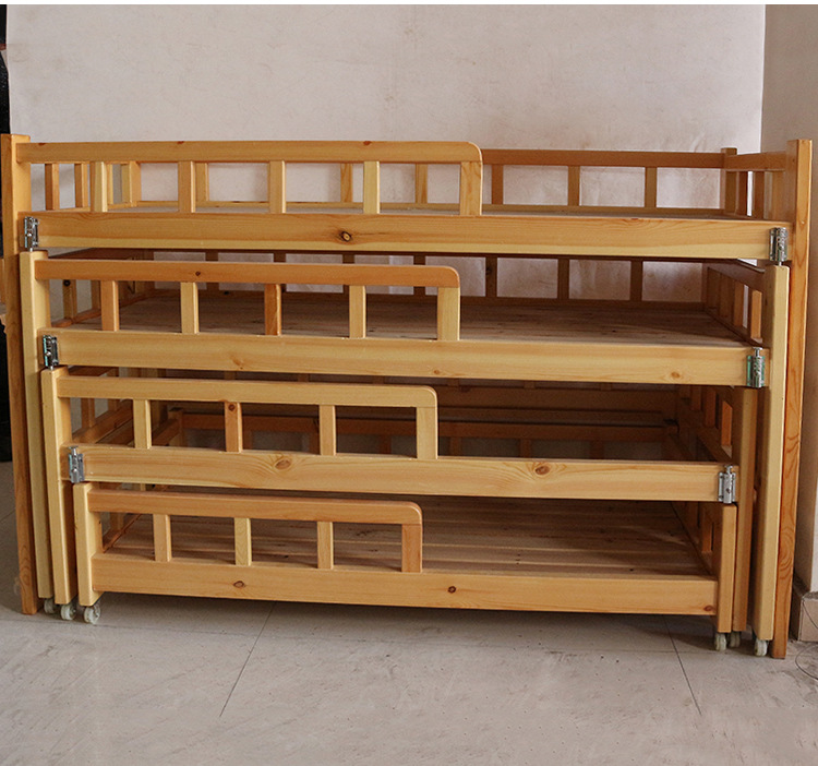 儿童午睡高低铺床幼儿园床推拉床四层实木杉木樟子松厂家直供