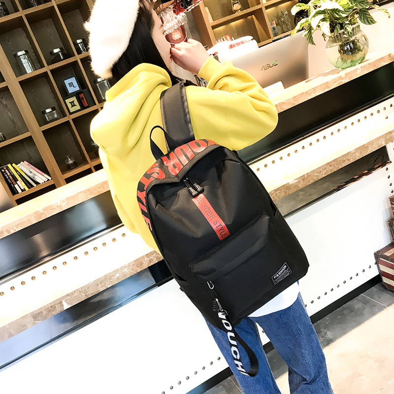 Cross-Border Backpack Canvas Large Capacity Junior High School Student Fashion Letter Backpack 2024 Trendy Korean Style Student Schoolbag