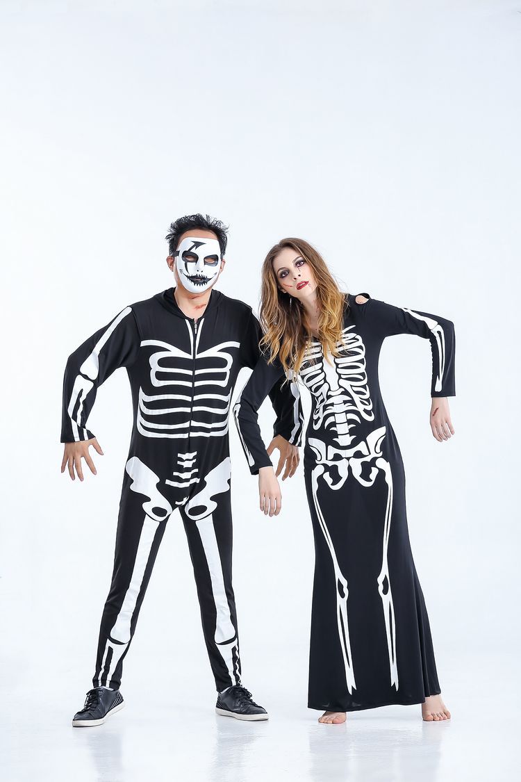 情侣骷髅骨架个性连衣裙 万圣节鬼节服装出口舞台表演服cosplay服