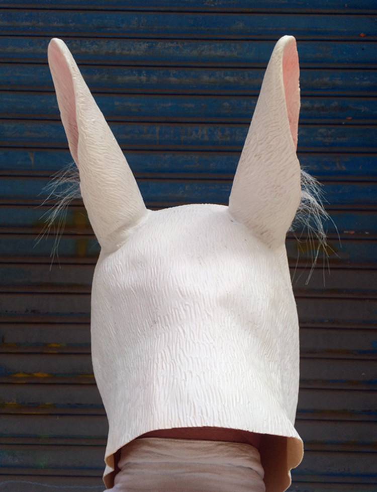 可爱兔头面具 长耳纹理灰兔子头套动物面具 婚纱摄影表演道具模特