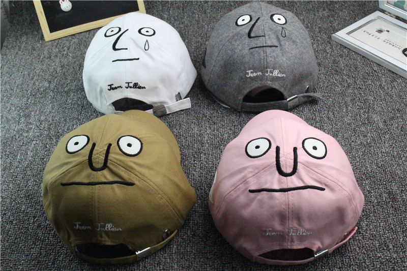 男女搞怪表情弯檐嘻哈遮阳帽大眼睛 鸭舌帽棒球帽子个性刺绣人脸