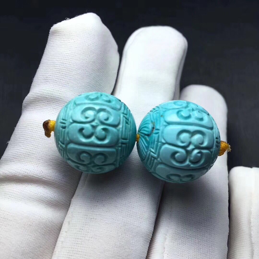 原矿三无高瓷绿松石配对回纹珠15mm圆珠散珠批发 天然原产地货源