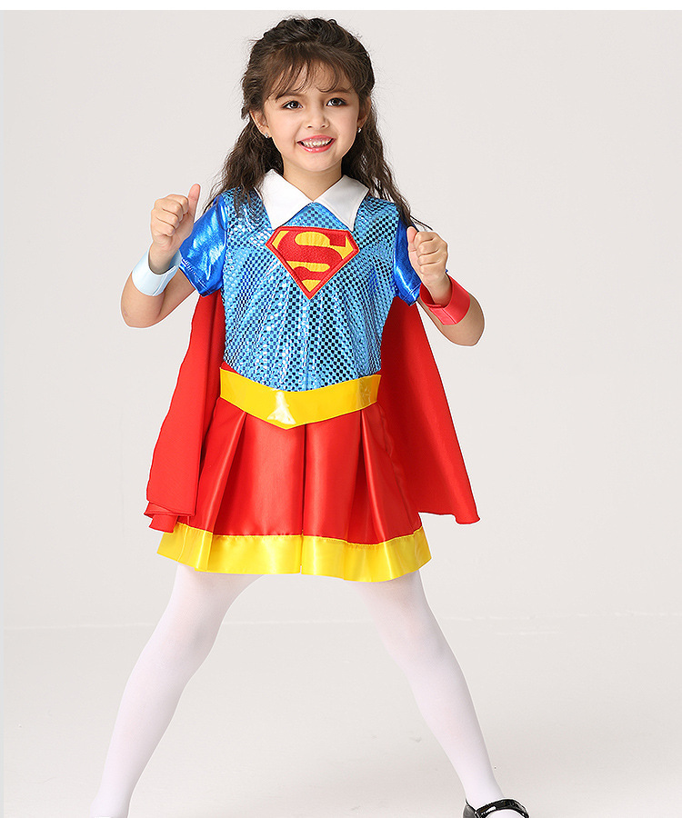儿童节儿童派对装超人服装 cosplay动漫服装扮演带披风女童超人服