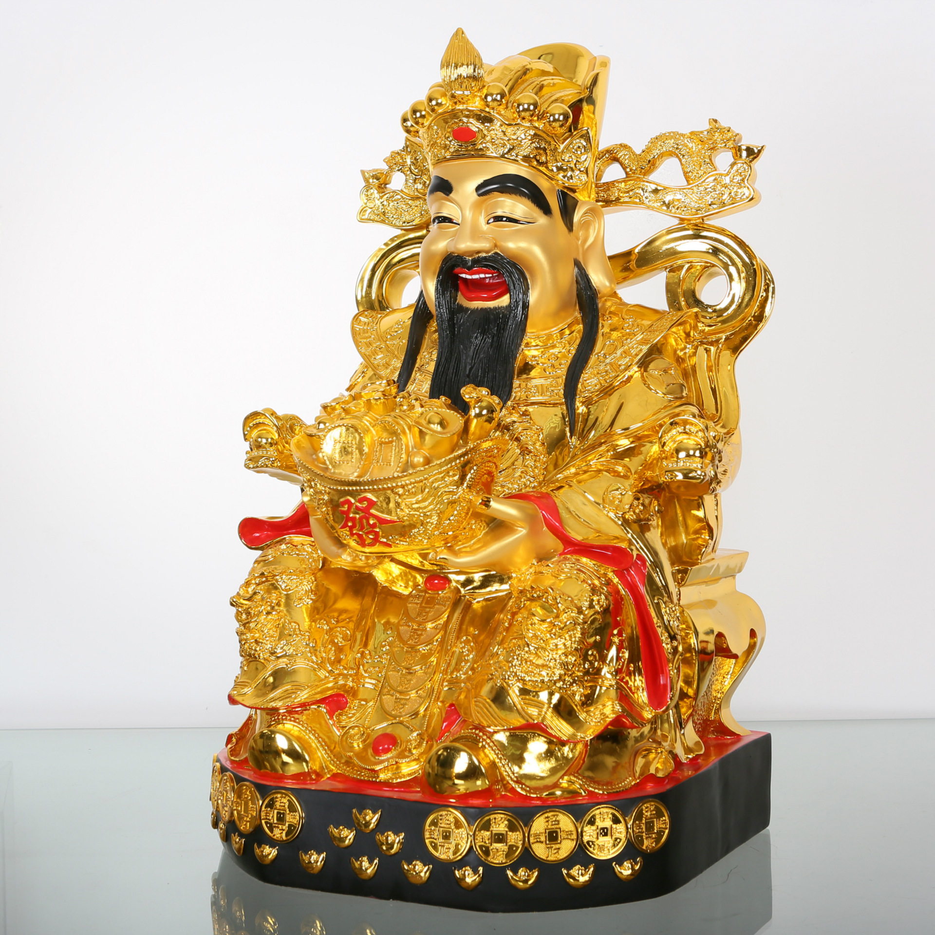 财星高照坐财神 深圳厂家定制树脂镀金文财神 镀金财神 元宝财神