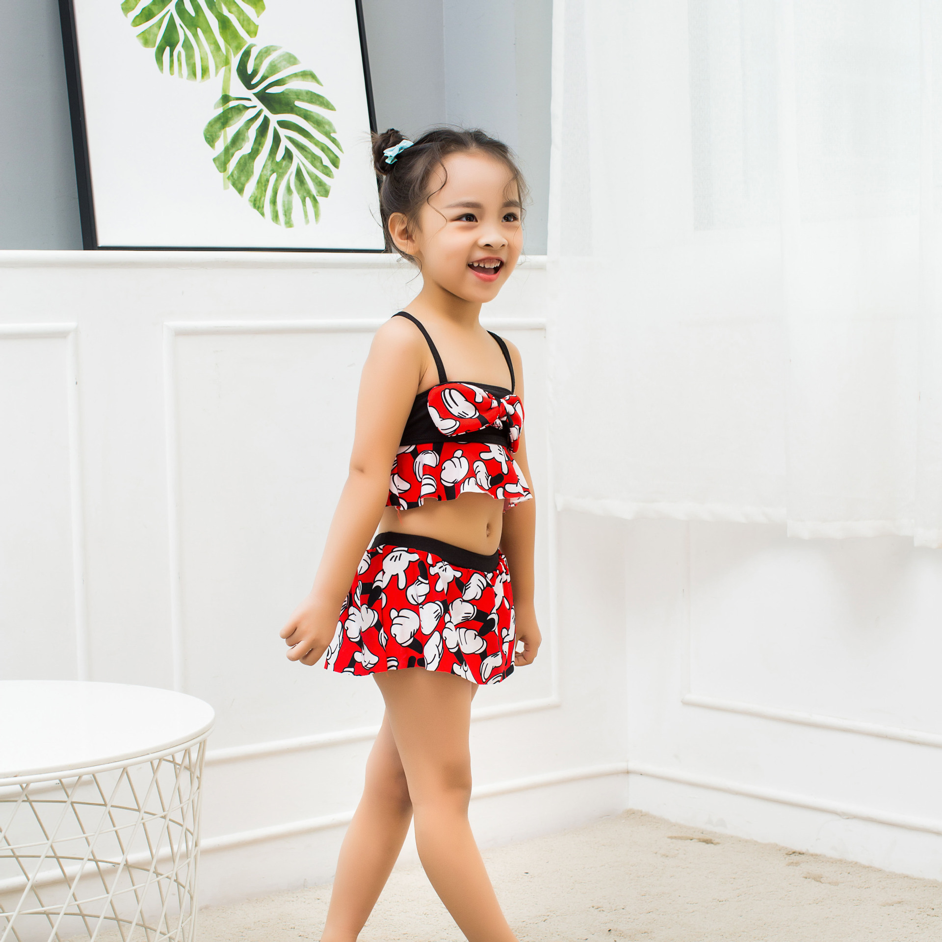 2018新款儿童比基尼分体裙式泳装 可爱公主糖果色女童泳衣 银1853