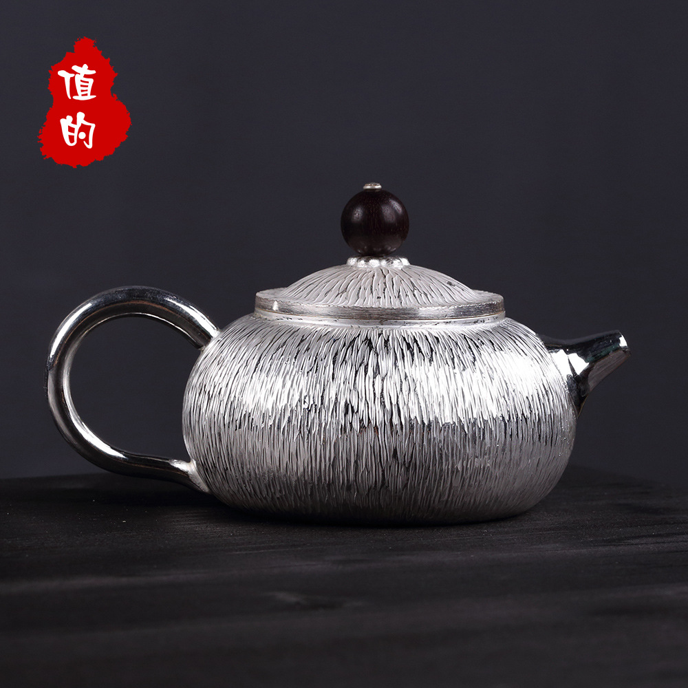 台湾品质款纯手工捶打银茶壶 纯银999养生银茶壶功夫茶具茶壶