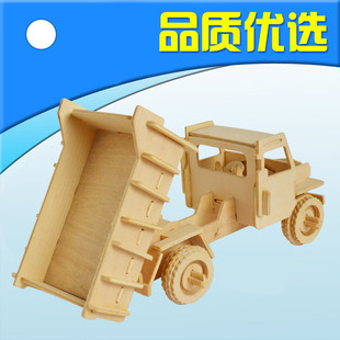 厂家益智创意木制 立体拼图手工diy自装 地摊热销货源木制自卸车