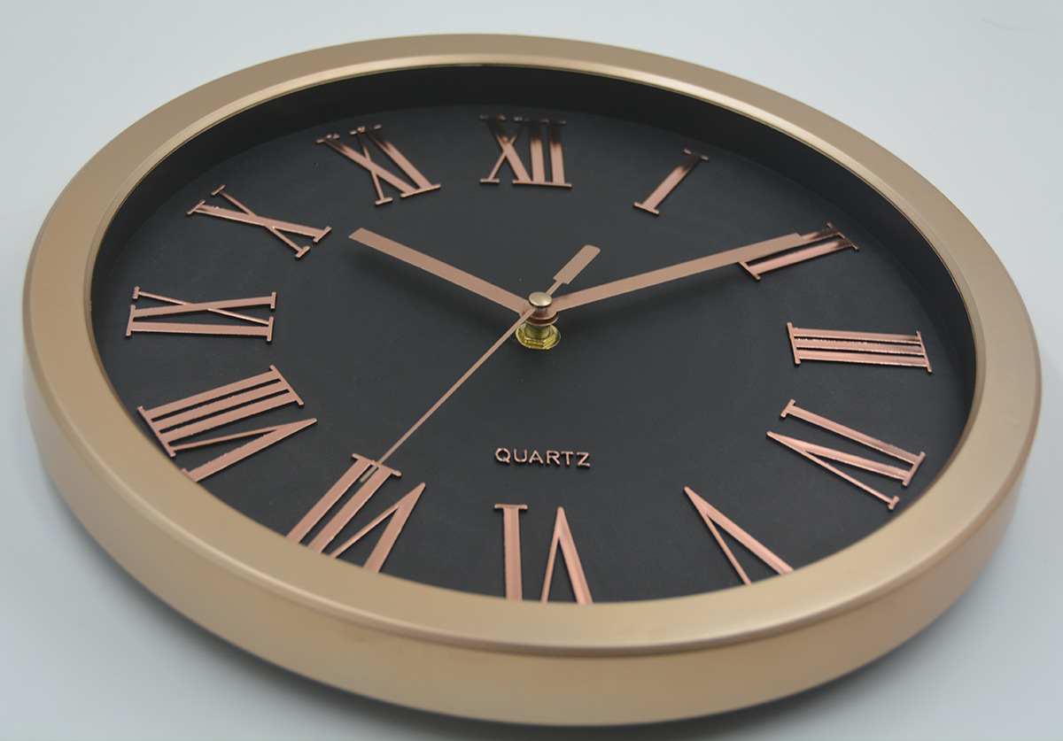 厂家直销 12英寸 30cm 欧式 塑料金色烫金 个性简约挂钟 来样定制