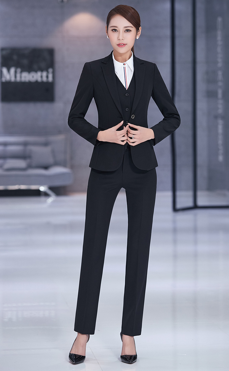 优质精选 职业女裤套装女式职业套装修身长袖西服套裙四件套