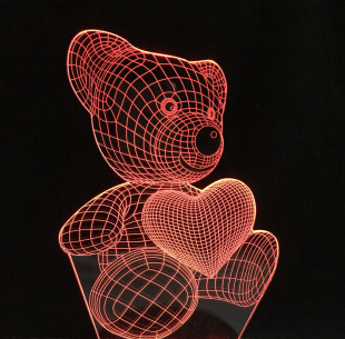 亚马逊爆款爱心泰迪熊视觉七彩3d灯创意新奇特3d立体led小夜灯050