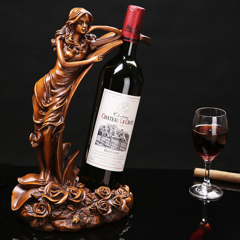 创意红酒架红酒杯架欧式葡萄酒架子时尚酒瓶架美女高脚杯架摆件