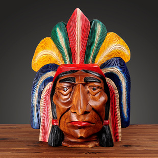 泰式实木创意摆件印第安头像摆件酒店家居餐厅迎宾装饰摆件