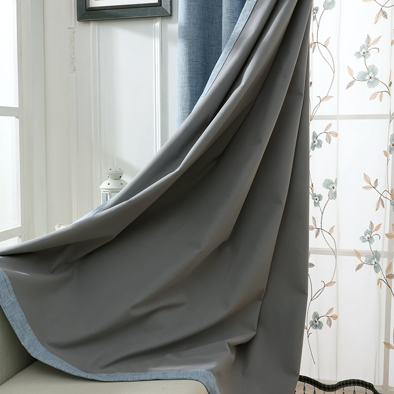 简约加厚棉麻窗帘阳台宿舍涂层全遮光窗帘布 酒店免打孔遮光窗帘