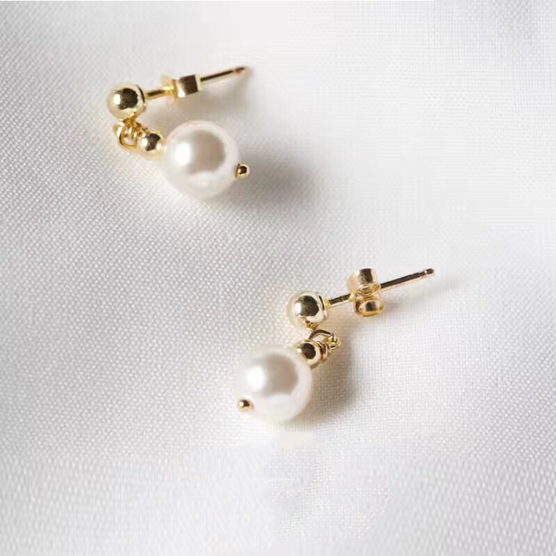 美国14k包金注金正圆珍珠小耳钉女短款耳环耳坠简约百搭基础-阿里巴巴