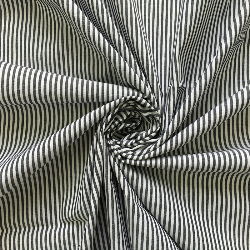 全棉色织条纹面料 黑白色织条纹布梭织色织面料 高档条纹衬衫面料