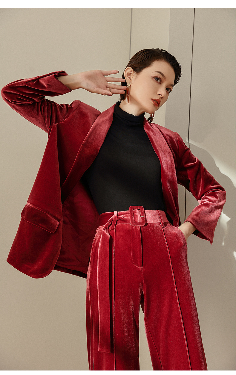 missyue金丝绒西装外套女chic复古港味时尚气质休闲小西服 2018新