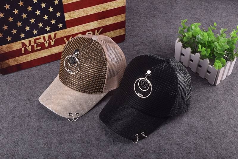 春夏鸭舌帽男士女士新款帽子时尚钉扣圆环帽子钉子棒球帽韩版帽子