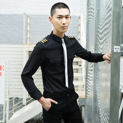空少服男夜店男装酒吧ktv工作服装发型师飞行员制服修身长袖衬衫
