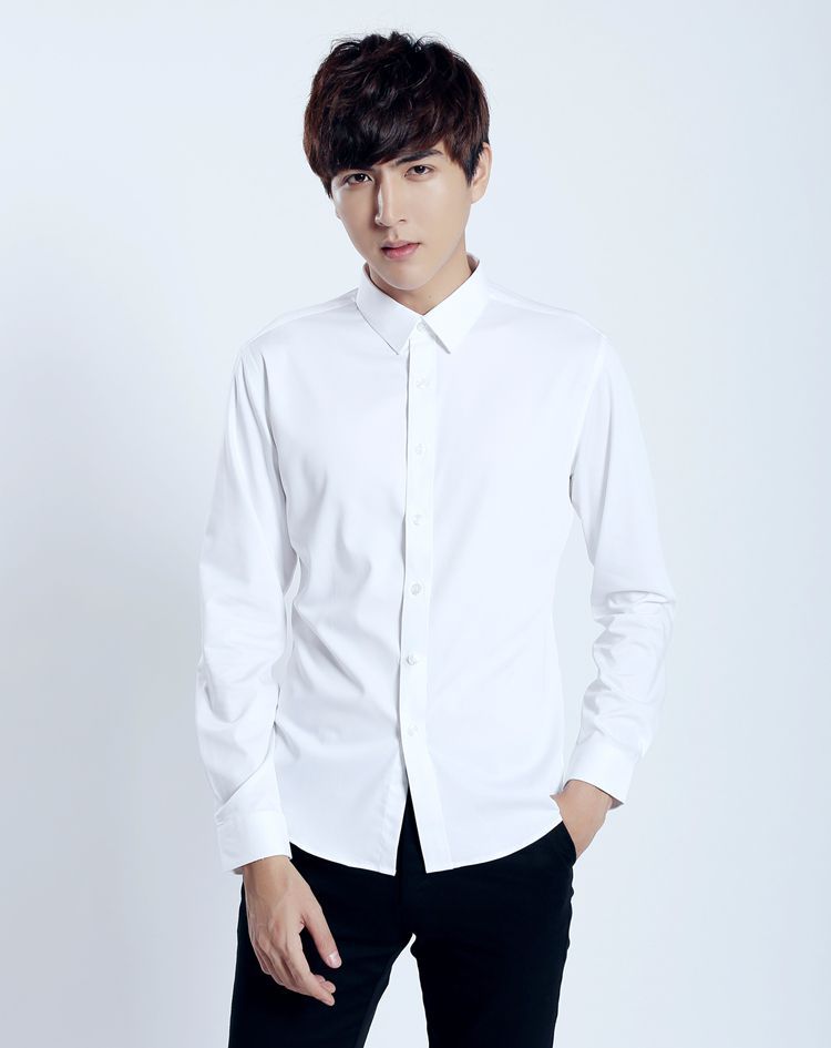 免烫防皱衬衫男长袖修身商务休闲正装白色衬衣男士春季纯色寸衫潮