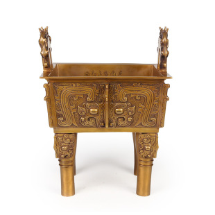 古铜都 纯铜虎耳方鼎 精铜手工艺品收藏办公室家居摆件商务礼品