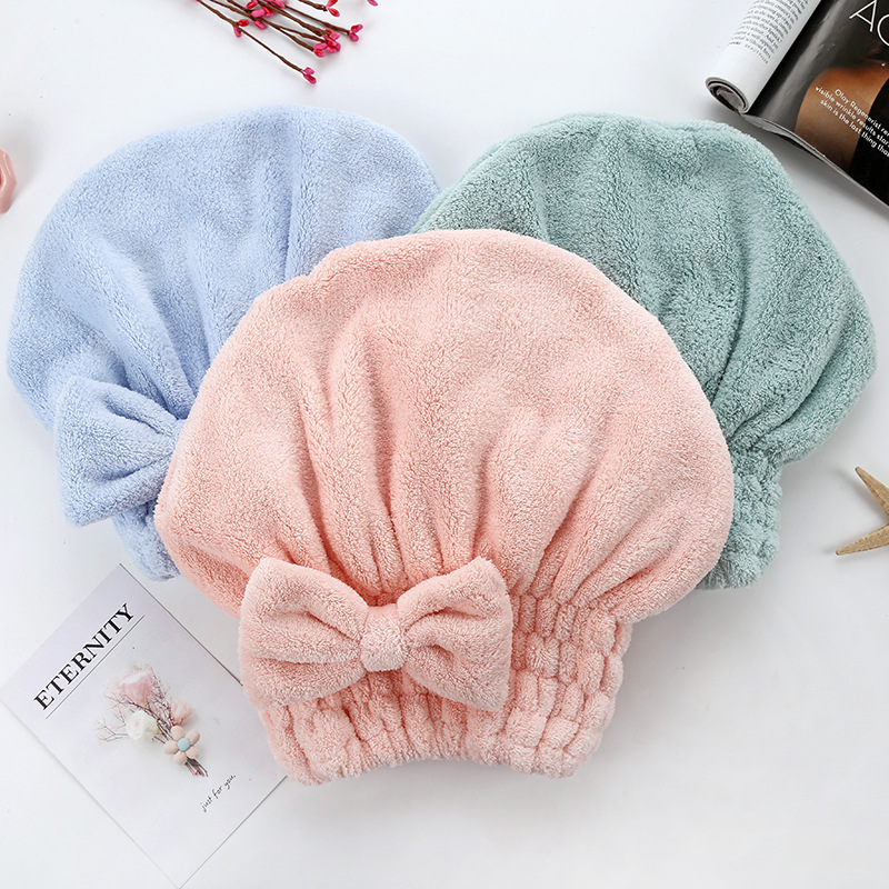 Coral Fleece Towel Absorbent Bath Cap Toupee Thickened Hair Cap Bow Hair Drying Hat Korean Style High Quality Bath