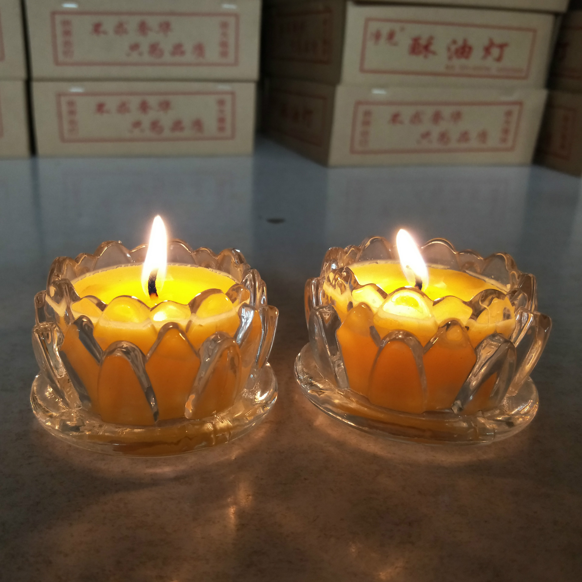 厂家批发小莲花酥油灯供佛莲花蜡烛佛教用品酥油灯玻璃杯蜡烛