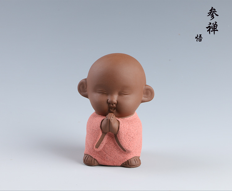 禅意陶瓷三禅小和尚佛像紫砂陶人物家居摆饰茶桌书房中式玄关摆件